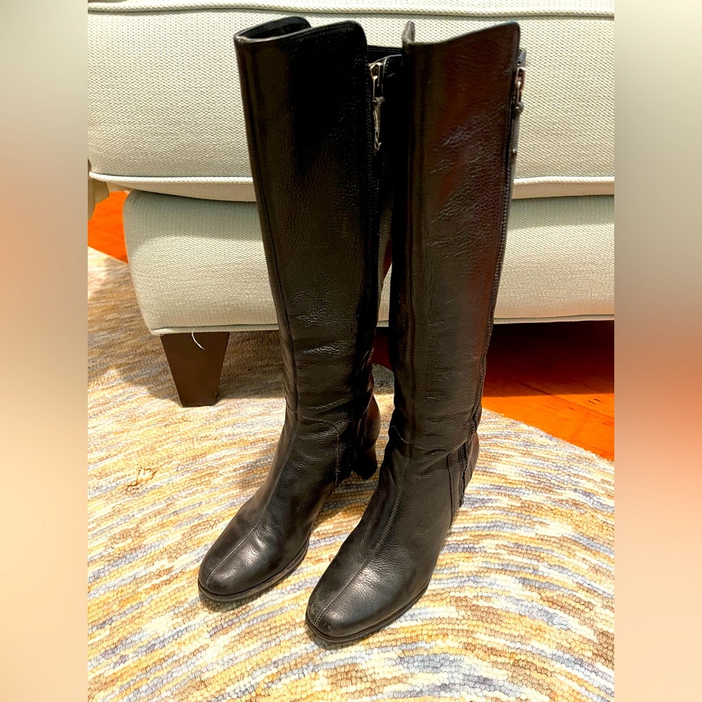 Cole Haan 6.5 Tall Black Leather Boot. Zippers on both sides. Sexy high boot.